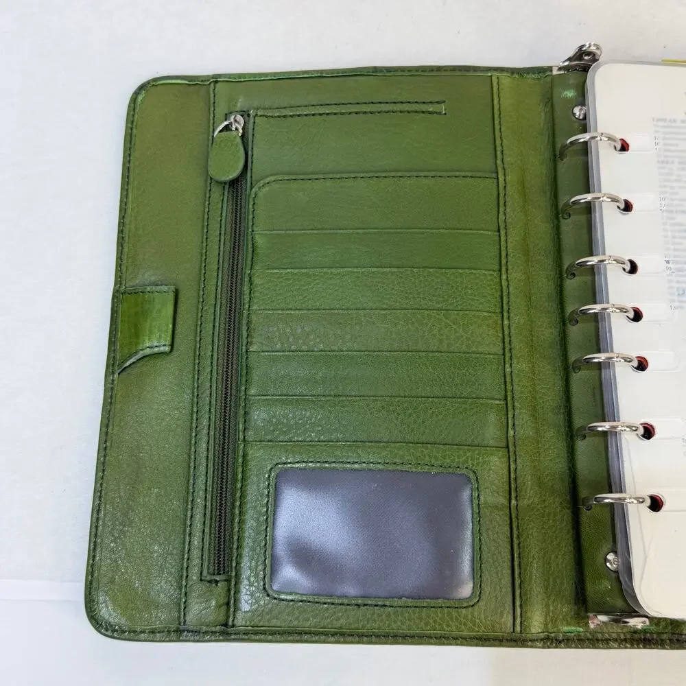 Vtg Franklin Covey Full Grain Italian Leather 7 Ring Binder Notebook Olive Green